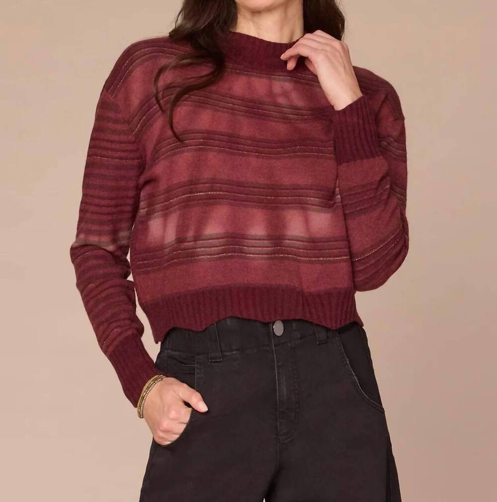 NEW DEMOCRACY wavy scallop hem stripe mix tie dye sweater in burgandy